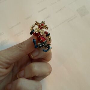 Vintage Clown Brooch with Red and Gold Accents